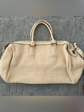 Woven Cream Tote Bag with Dual Top Handles